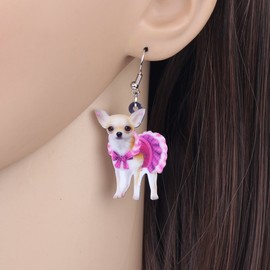 NEWEI Acrylic Sweet Chihuahua Dog Earrings Dangle Drop For Women Puppy Animal Pet Jewelry Gifts Charm (Pink)
