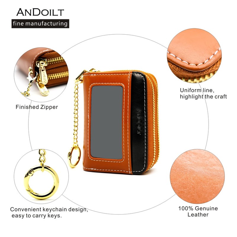 ANDOILT Small Genuine Leather Wallet for Women Men RFID Blocking