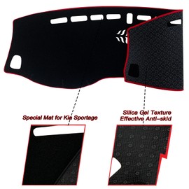 KEEGTBOX Cubierta para tapete de salpicadero para consola central interior personalizada compatible con Kia Sportage SUV 2017 2018 2019 2020 2021 2022 cubiertas para tapete de salpicadero accesorios (borde rojo)