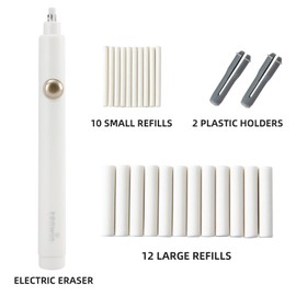 tenwin Battery Operated Pencil Eraser, Electric Eraser Kit with 2 Different Eraser Sizes, Ideal for Sketching, Drafting, Drawing (White)