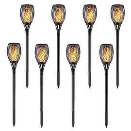 WBM Smart Solar Lights Upgraded, 96 LED Waterproof Flickering Flames Lights Dusk to Dawn Auto On/Off Security Torch Light for Patio Driveway, Pack of 8