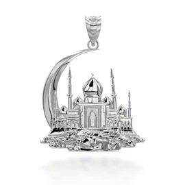 Certified 925 Sterling Silver Crescent Moon And Mosque Islamic Charm Pendant