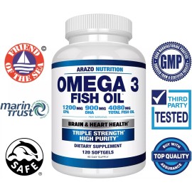 Arazo Nutrition Wild Caught Omega 3 Fish Oil 4,080mg– 120 Soft Gels