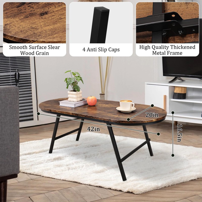 FEUFOAM Folding Coffee Table for Living Room Industrial Brown Small