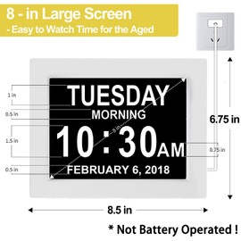【New 2024】 Digital Calendar Alarm Day Clock - with 8" Large Screen Display, am pm, Multiple Alarms, for Impaired Vision People, The Aged Seniors, The Dementia, for Desk, Wall Mounted,