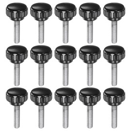 sourcing map 15pcs Knurled Knobs M6 x 25mm Male Thread 20mm Head Grip Plastic Metric Clamping Knobs Handles Thumb Screws with Threaded Stud, Black