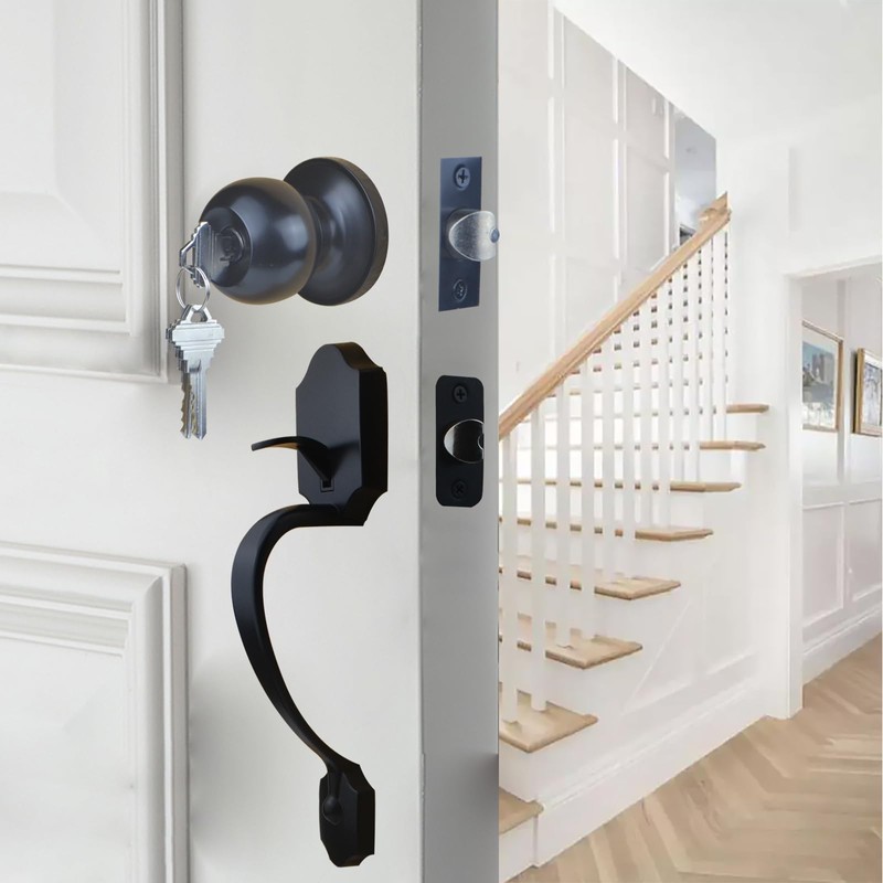 Comfhouse Front Door Lock Handle, Entry Handleset Exterior with Interior