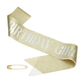 PATIKIL Birthday Girls Sash, Glitter Birthday Sash for Women Satin Princess Queen Sash Party Decorations with Safety Pin for Party Gifts Favors, Gold Fantasy