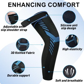Yasdyri Full Leg Compression Sleeves Adjustable Long Knee Braces for Women and Men Long Knee Compression Sleeve for Arthritis, Tendinitis, ACL, Meniscus Tear, Sport, Basketball 2 Pack (Blue, S)