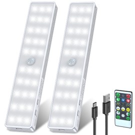LED Closet Light, 30LEDs Dimmer USB Rechargeable Motion Sensor Light Under Cabinet Lighting, Stick-Anywhere Night Safe Light Bar for Wardrobe,Kitchen-2 Pcs