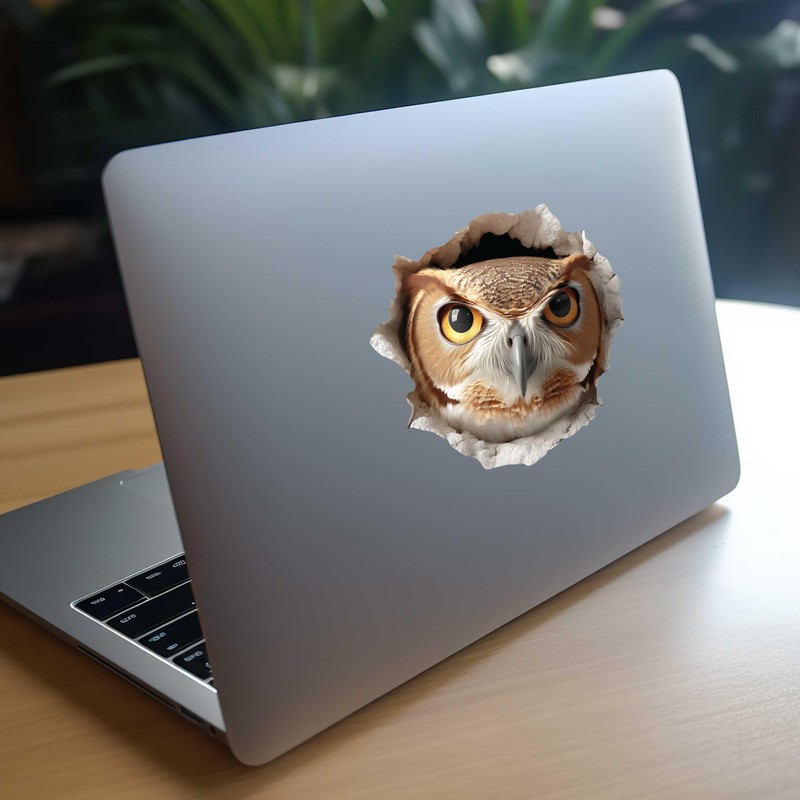 Owl Hole Wall Decal – 3D Forest Bird Sticker –