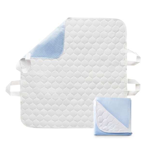 OasisSpace Positioning Bed Pad with Handles - 2 Pack Waterproof Reusable Incontinence Underpad with 4 Straps, Washable Underpad on Hospital & Home Care, Super Absorbent & Soft Top Layer, 34'' x 36''