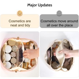 Travel Makeup Bag for Women, Pouch Open Flat Cosmetic Bags, Waterproof Portable Toiletry Bag with Handle and Divider, Gifts for Women(Pink)