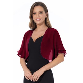 Women Shrug Soft Chiffon Open Front Sheer 3/4 Sleeve Bolero Cardigan for Evening Dress(Deep Wine Red,XL)
