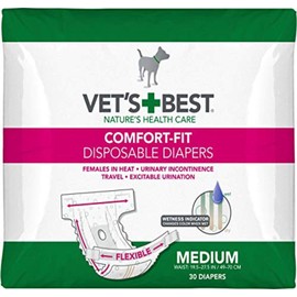 Vet's Best Comfort Fit Dog Diapers | Disposable Female Dog Diapers | Absorbent with Leak Proof Fit | Medium, 30 Count