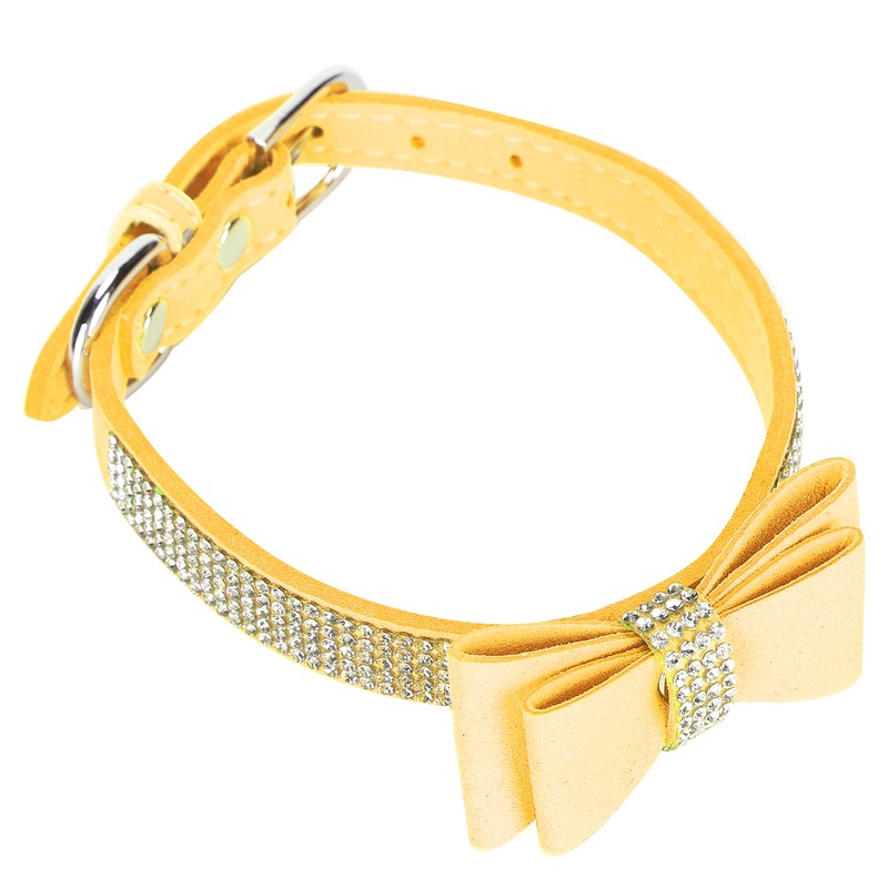 Adjustable Microfiber Double Bowknot Crystal Sparkle Rhinestone Cat Collar Pet