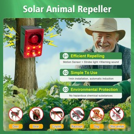 ChunHee Solar Animal Detterent Outdoor,Motion Activated Deer Deterrent,Support Recording&±Volume,Deter Deer, Coyote,Raccoon, Fox,Squirrels Deterrent for Garden Yard