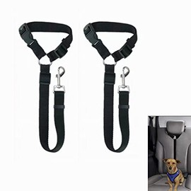 Jindizi Dog Cat Seat Belt Harnes, 2 Pcs Dog Cat Safety Seat Belt Strap Car Headrest Restraint Adjustable Nylon Fabric Durable Dog Cat Leash Seatbelt Black (Black)