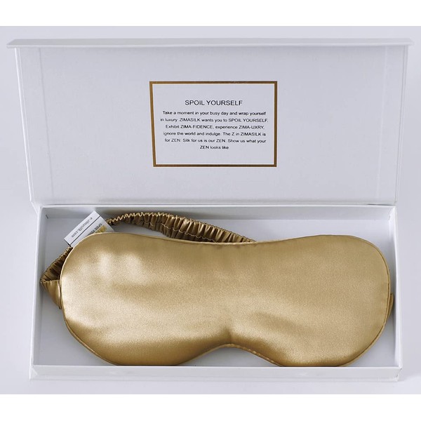 ZIMASILK 100% 22Momme Mulberry Silk Sleep Mask for Sleeping, Filled with Premium Mulberry Silk, Softest & Breathable Silk Eye Sleeping Mask (Golden)