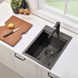 IKEBANA Black Bar Sink Drop In, 15x20 Inch Kitchen Sink Stainless Steel Small Topmount Workstation Sinks, Single Bowl Kitchen Sinks for Office Laundry Wet Bar Prep RV Outdoor Yard IK-YJSJ1520BCW