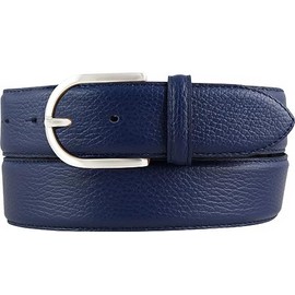 BELTINGER Women's Belt Made of Grained Leather with Quilted Seam, 4 cm, High-Quality Leather Belt with Pigment Embossing, 40 mm, Women's Jeans Belt with Round Belt Buckle, 4 cm, Blue / Silver
