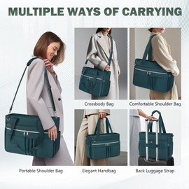 RAINSMORE Tote Bags for Women Nylon 15.6 Inch Laptop Bags Large Water Resistant Teacher Bag for Work Travel College Daily Use Dark Green