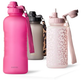 MAMEIDO Drinking Bottle 2 L with Straw & Time Marking as Drinking Reminder, Leak-Proof Water Bottle, Sports Bottle, BPA-Free, Gym Water Bottle, Bottle Made of Tritan (Glow Couture, 2000 ml)