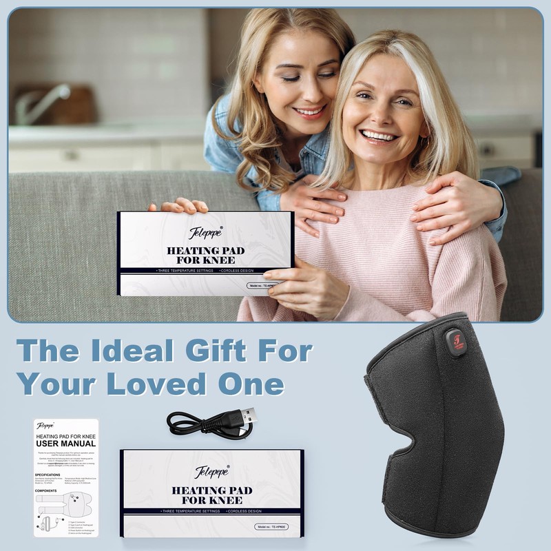 Heated Knee Brace, Cordless Knee Heating Pad for Arthritis, 3
