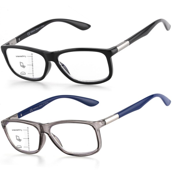 Missfive 2 Pack Classic Progressive Multifocus Reading Glasses for Men