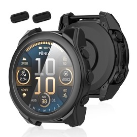 Suoman 1+2 Pack for Garmin Fenix 8 43mm Case, Charger Port+ 2.5D 9H Hardness Tempered Glass Screen Protector, All-Round Hard PC Protective Cover Bumper