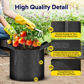 iPower 5-Pack 20 Gallon Thickened Grow Bags Nonwoven Fabric Pots Aeration Container with Strap Handles for Garden and Planting, Black