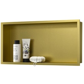Bernkot Stainless Steel Shower Niche 24" X 12" Gold No Tile Needed Recessed Shower Shelf for Bathroom Storage Over Mount Installation