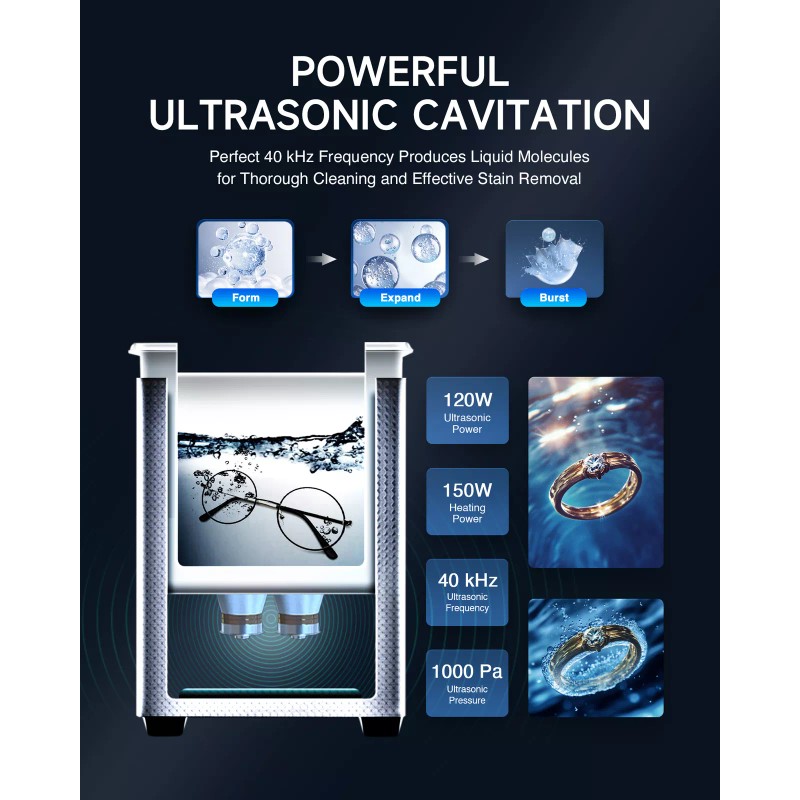 CREWORKS 3L Ultrasonic Cleaner Industry Heated w/Timer Jewelry Ring Glasses