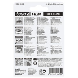 tesafilm Eco & Clear transparentes Selbstklebeband 33m:19mm + Easy Cut Handabroller - für umweltfreundliches Kleben - Eco Logo