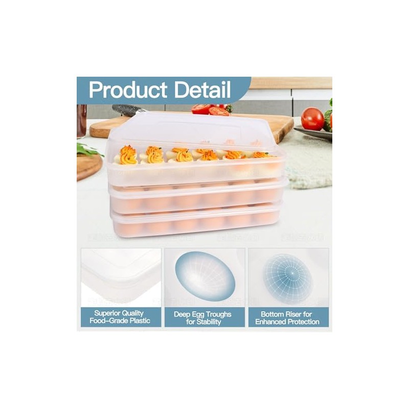 90 Deviled Egg Containers with Lid (Set 3),Plastic Deviled Egg