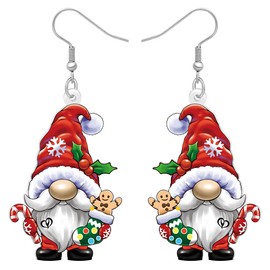 TIZURO Acrylic Novelty Christmas Gnome Earrings Funny Santa Claus Elf Designer Dangle Jewellry For Women Xmas Costume Winter Holiday Gifts (Pink)