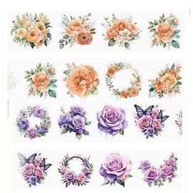 4 Rolls Floral Washi Tape Set Flower Washi Tape Stickers Sunflower Rose Decorative Masking Tape Vintage Washi Tapes Pet Tape Decorative Tape for Crafts Journaling Scrapbook Supplies (Popular)