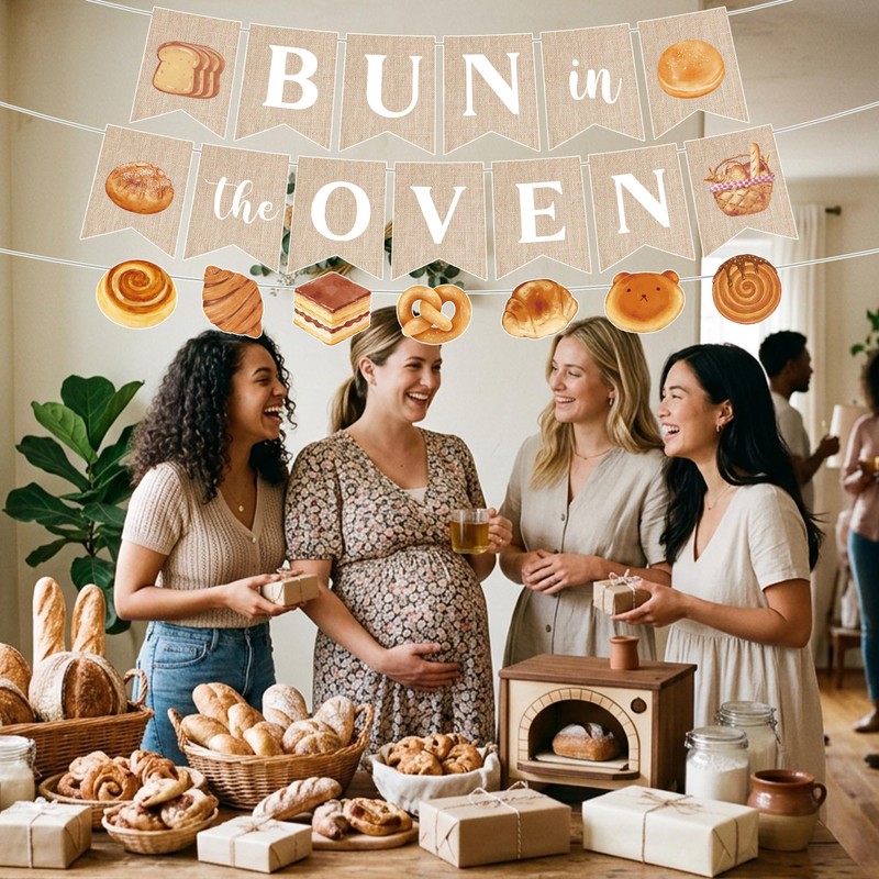 EUOYUFO 3pcs Bun in the Oven Burlap Banners Bun in