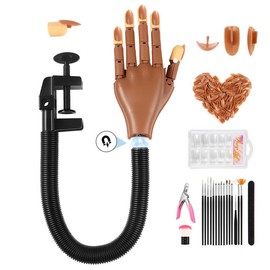 Magnetic Practice Hand For Nails: Flexible Manicure With Strengthen Tips - Mannequin Kit Beginners:_Brown-200 Refills Nail Tips