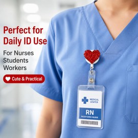 Kryoflare Heart Badge Holder, Retractable ID Card Clips, Identification Badges and Supplies for Nurses Students Workers (Red)