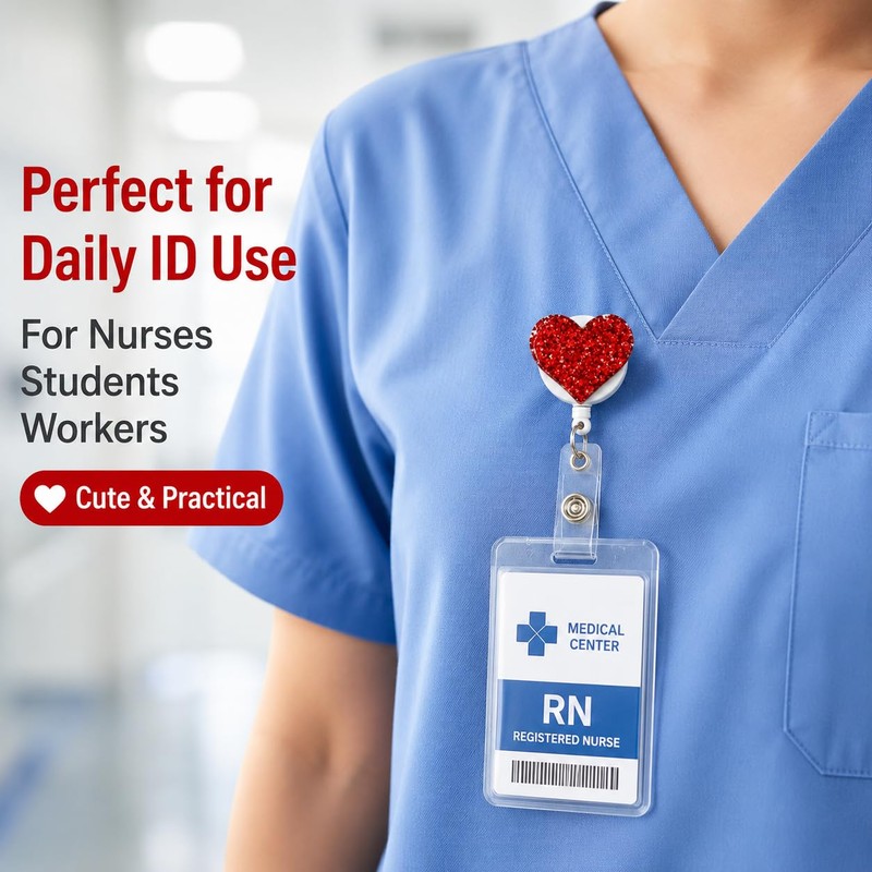 Kryoflare Heart Badge Holder, Retractable ID Card Clips, Identification Badges