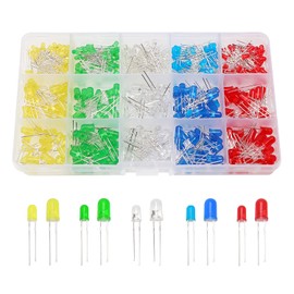 Lyeteung 400 PCS 3mm/5mm LED Diode Kit, 2-Pin Light Emitting Diode with Diffused Colored Len, Round Head LED Diode, White/Green/Red/Blue/Yellow