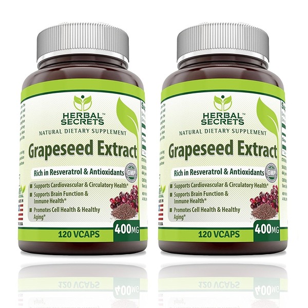 Herbal Secrets Grapeseed Extract 400 mg 120 Veggie Capsules Supplement | Non-GMO | Gluten Free (120 Count | Pack of 2)