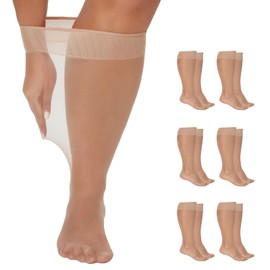 Yilanmy Plus Size Knee High Socks for Women Nylon Sheer Trouser Socks 6Pairs (Natural,XXXL-XXXXL)