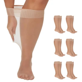 Yilanmy Plus Size Knee High Socks for Women Nylon Sheer Trouser Socks 6Pairs (Natural,XXXL-XXXXL)