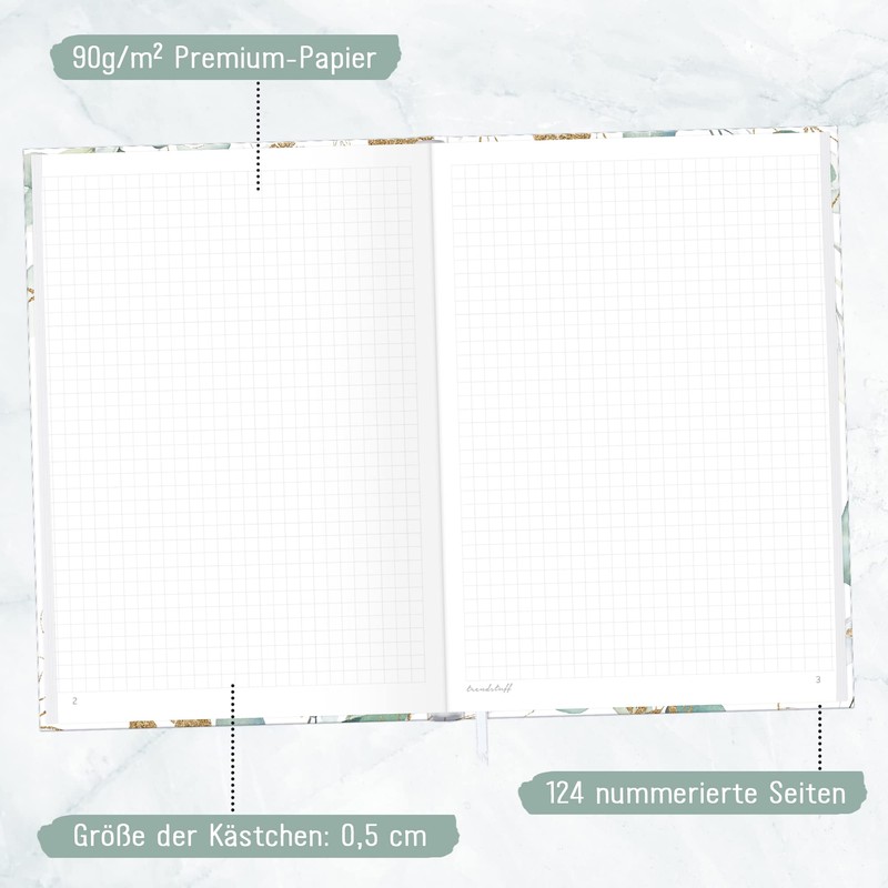 Trendstuff by Häfft Notebook A5 Squared [Gold Leaf] 124 Pages,