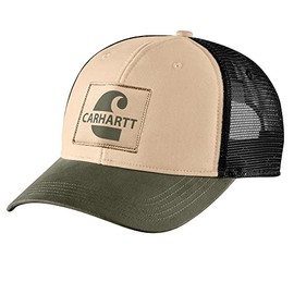 Carhartt Men's 105692 Canvas Mesh-Back Logo Graphic Cap - One Size Fits All - White Truffle