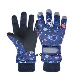 FAYHIJUN Children's Winter Snow Gloves, Ski Gloves for 1-13 Years, Girls, Boys, PU Palm Tree, Waterproof, Windproof, Warm Fleece Winter Gloves, Cycling Gloves (Room Blue, M)