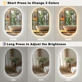 SMIROR 24x36 Oval LED Bathroom Mirror, Pill-Shaped Lighted Mirror for Wall, Backlit, Dimmable, 3 Color Temperatures, Anti-Fog, Memory Function (Horizontal/Vertical)