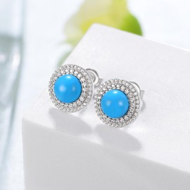 Turquoise Earrings 925 Sterling Silver Turquoise Earrings Round Turquoise Jewelry Gift For Women Birthday Gift